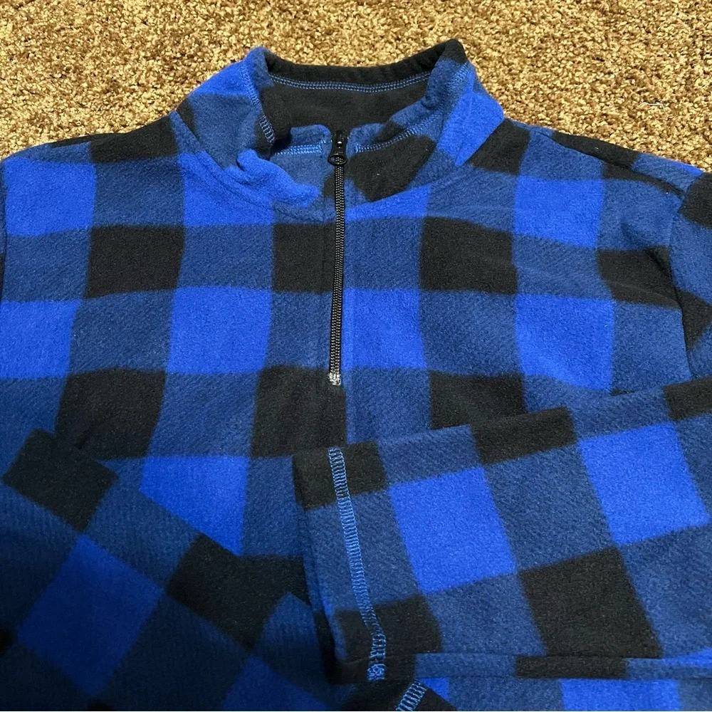 The Children's Place Blue and Black Buffalo Plaid Fleece Pullover